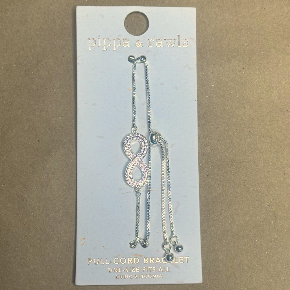 NWT Silver Cubic Zirconia Pull Cord Infinity Bracelet by Pippa and Rawls